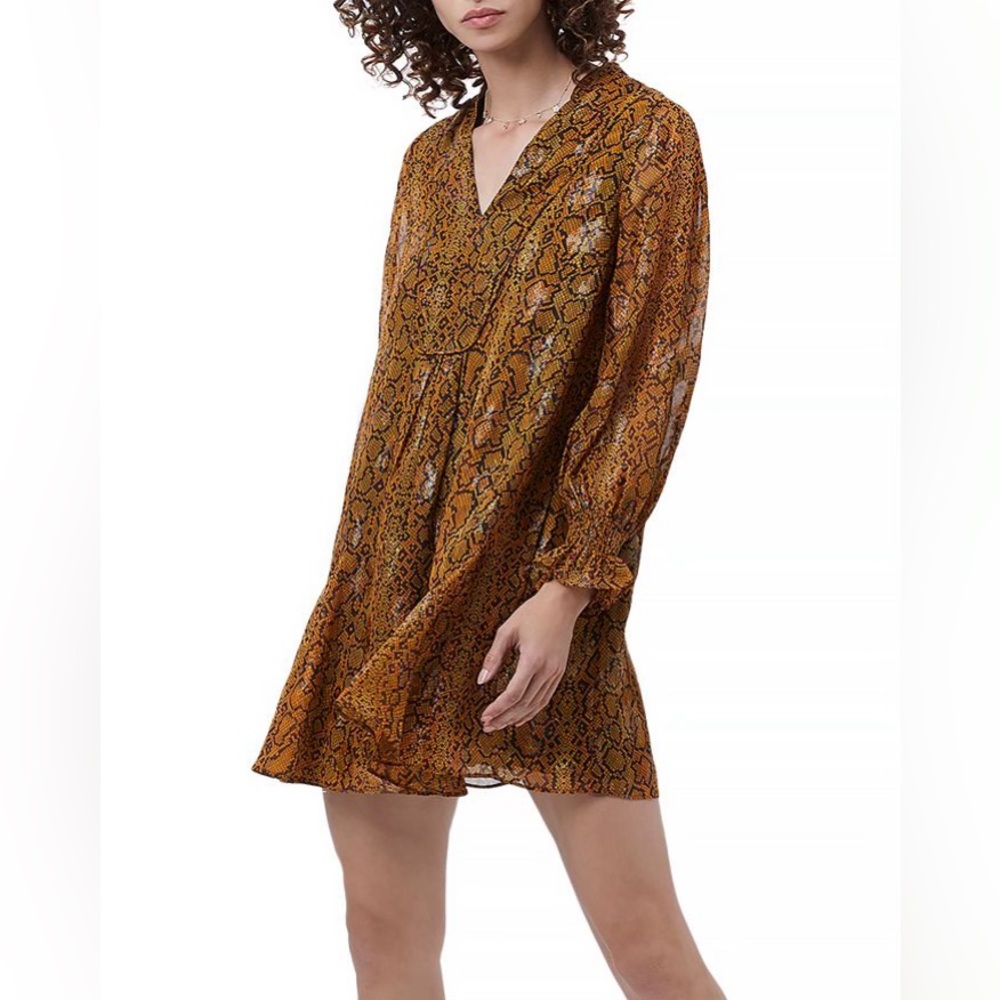 FRENCH CONNECTION Desta Snakeskin Print Jacquard Long Sleeve Minidress In Inca G